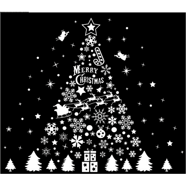 White Snowflake Merry Christmas Tree Wall Stickers Window Decal Removable Decor